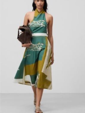 Adolfo Domínguez dress green and white geometric pattern halter size 36 (2/XS)